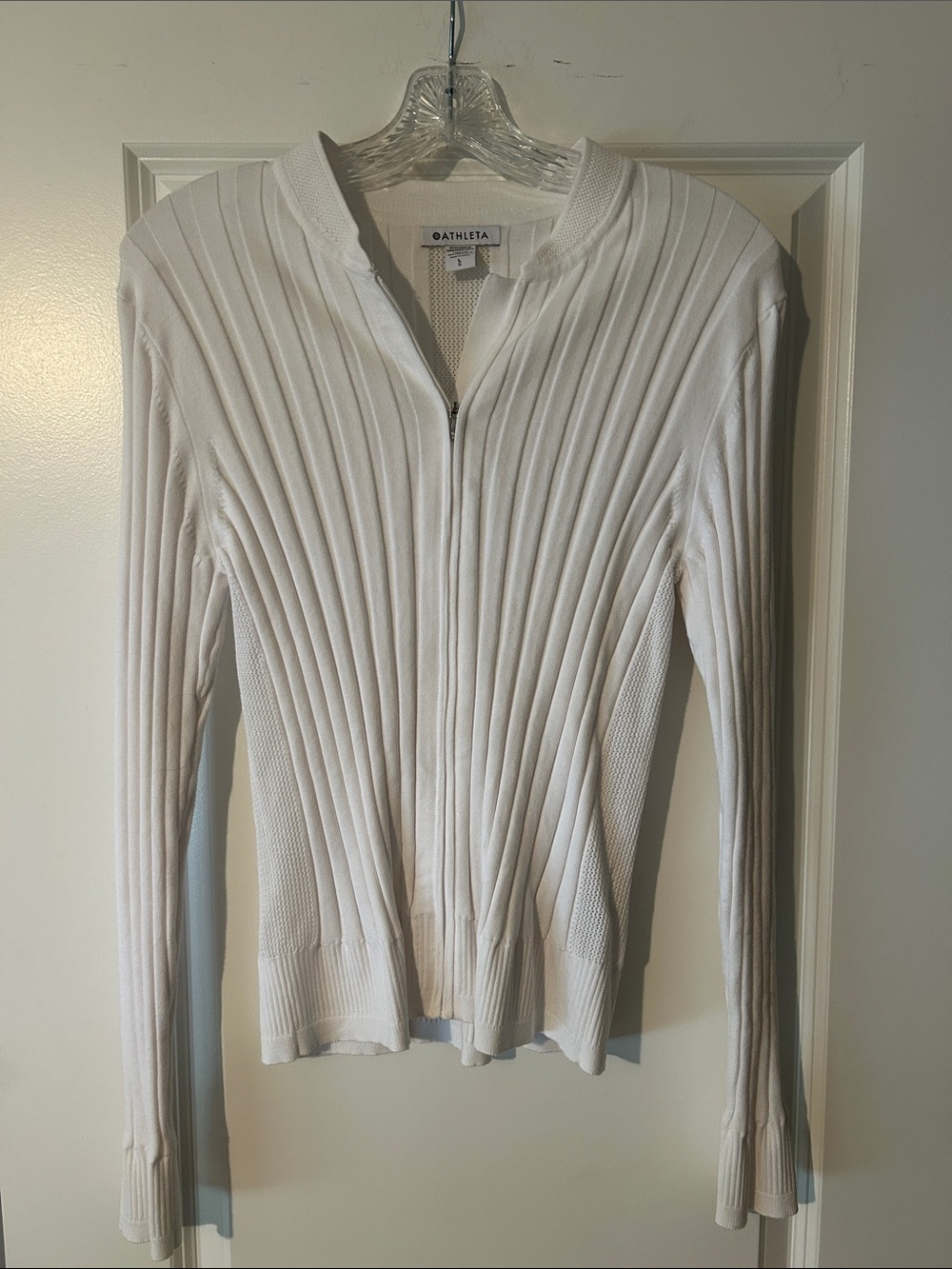 Athleta White Ribbed Zip-Up Cardigan